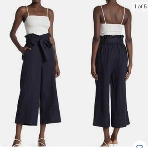 Blank NYC Womens Wide Leg Paper Bag Waist Tie Pants Black